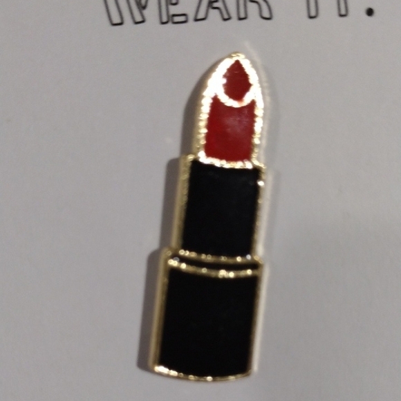 Stylish Enamel Pin Set – Red Glitter Heart, Black Mustache & Luxe Lipstick Jewel - Picture 3 of 9